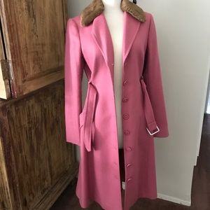 Vintage BCBG Pink Coat with Faux Fur Collar